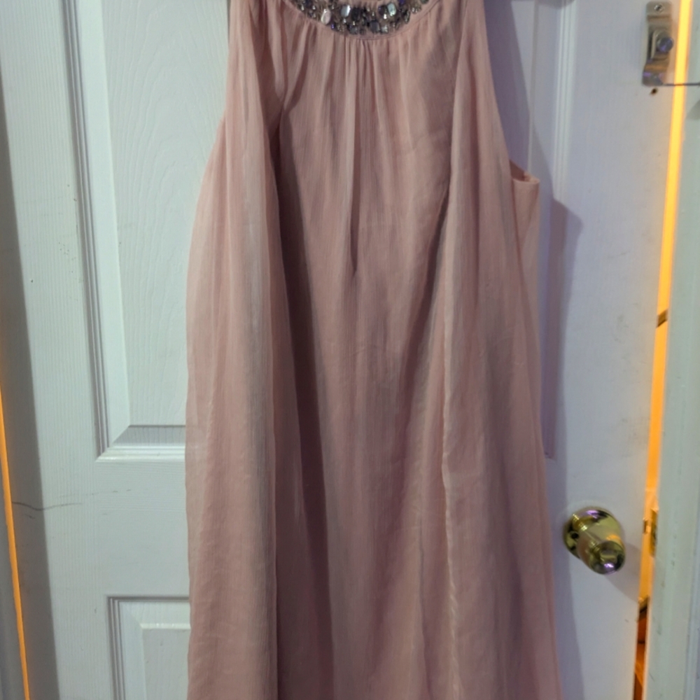 Rosie Pope Pink Sleeveless Dress with Embellished Neckline
